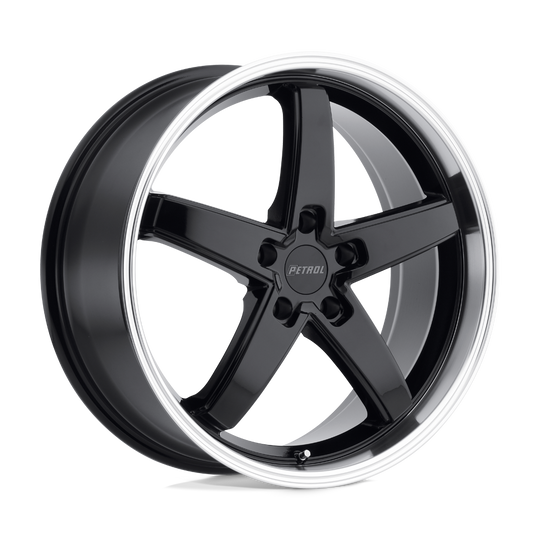 1780P1B325112B72 - Petrol P1B 17X8 5X112  32mm Gloss Black W/ Machined Cut Lip - Petrol Wheels Canada
