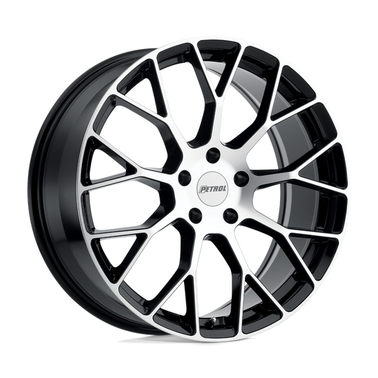 1670P2B404100F72 - Petrol P2B 16X7 4X100  40mm Gloss Black W/ Machined Face - Petrol Wheels Canada
