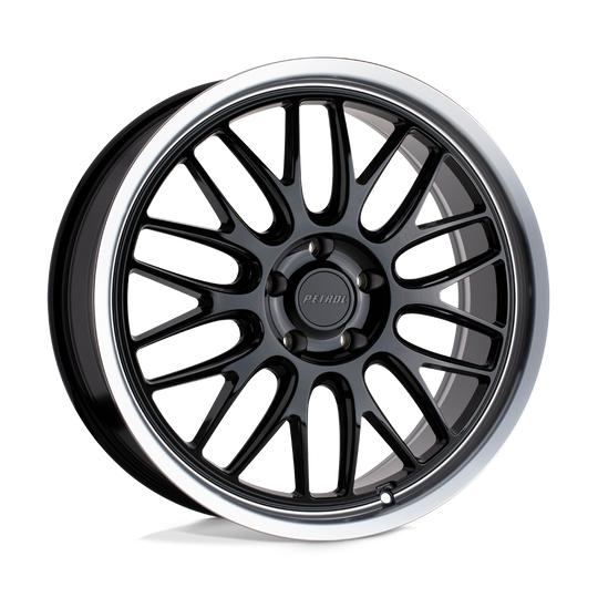2085P4C355120B76 - Petrol P4C 20X8.5 5X120  35mm Gloss Black W/ Machined Cut Lip - Petrol Wheels Canada