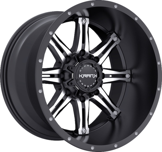 K50209818P18GBM - Krank Offroad Shaft 20X9 8X180 ET 18MM Gloss Black With Machined Face - Krank Offroad Wheels Canada