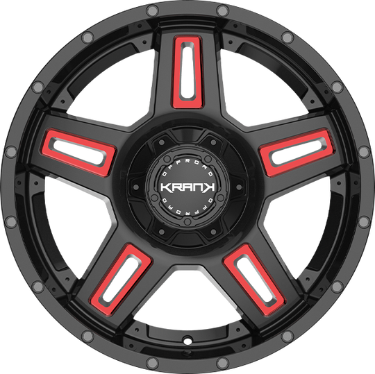 K1221052739N24BMR - Krank Offroad Hammer 20X10 5X127 ET -24MM Gloss Black Red Milled - Krank Offroad Wheels Canada