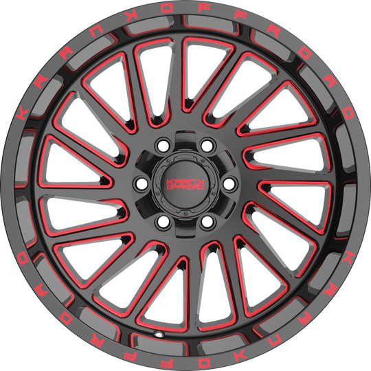 K2021263539N44BMR - Krank Offroad Coil 20X12 6X135 / 6X139.7 -44mm Gloss Black Red Milled - Krank Offroad Wheels Canada