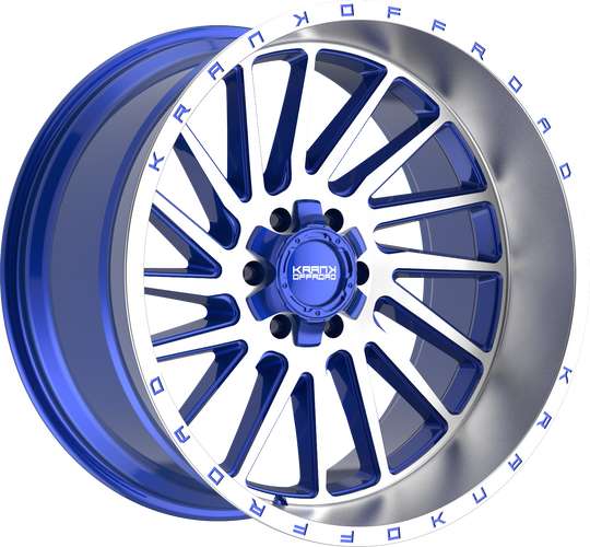 K20221263539N44BB - Krank Offroad Coil 22X12 6X139.7 / 6X135 -44mm Brushed Blue With Brushed Lip - Krank Offroad Wheels Canada