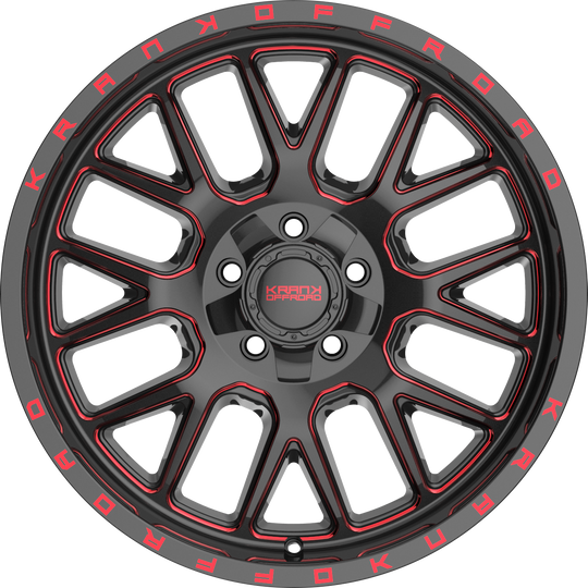 K1020952739Q00BMR - Krank Offroad Fuse 20X9 5X127 ET 0MM Gloss Black Red Milled - Krank Offroad Wheels Canada