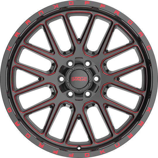 K10221063539N18BMR - Krank Offroad Fuse 22X10 6X139.7 / 6X135 -18mm Gloss Black Red Milled - Krank Offroad Wheels Canada