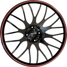 Load image into Gallery viewer, MZ77D08405 - Maxxim Maze 17X7 4X108 / 4X100 40mm Gloss Black With Red Stripe - Maxxim Wheels Canada