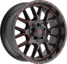 Charger l'image dans la galerie, K1020952739Q00BMR - Krank Offroad Fuse 20X9 5X127 ET 0MM Gloss Black Red Milled - Krank Offroad Wheels Canada