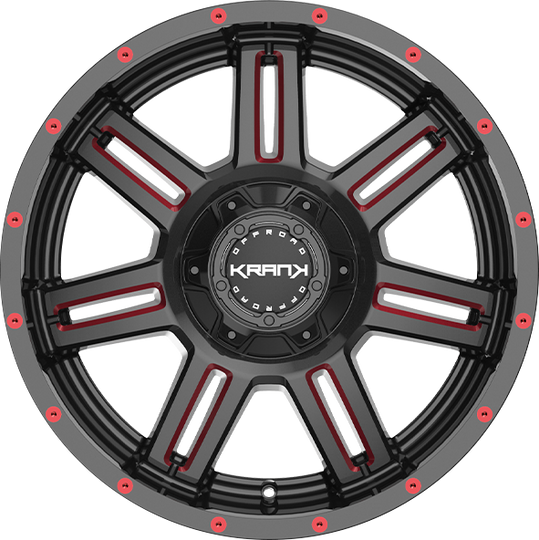 K4021052739N24BMR - Krank Offroad Force 20X10 5X127 ET -24MM Gloss Black Red Milled - Krank Offroad Wheels Canada