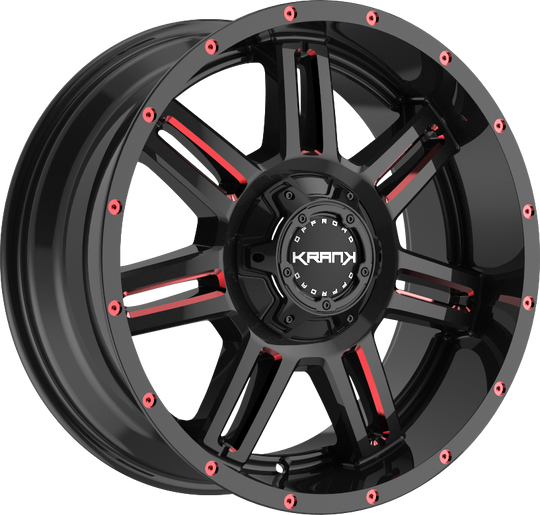 K4021052739N24BMR - Krank Offroad Force 20X10 5X127 ET -24MM Gloss Black Red Milled - Krank Offroad Wheels Canada