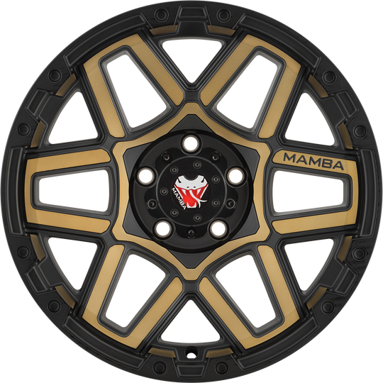 M232983N128 - Mamba M23 20X9 6X139.7 ET -12MM Matte Black With Bronze Face - Mamba Wheels Canada
