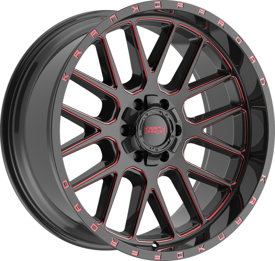 K1020963539P10BMR - Krank Offroad Fuse 20X9 6X139.7 / 6X135 10mm Gloss Black Red Milled - Krank Offroad Wheels Canada