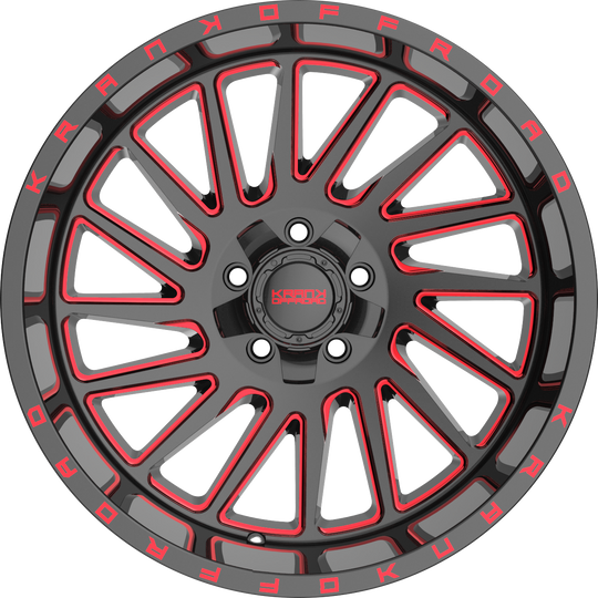 K2021252739N44BMR - Krank Offroad Coil 20X12 5X127 ET -44MM Gloss Black Red Milled - Krank Offroad Wheels Canada