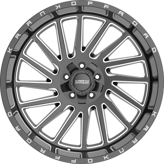 K20221252739N44GBML - Krank Offroad Coil 22X12 5X127 ET -44MM Gloss Black Milled - Krank Offroad Wheels Canada