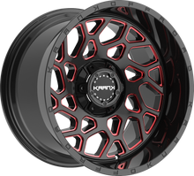 Load image into Gallery viewer, K80229563539P25BMR - Krank Offroad Ambush 22X9.5 6X139.7 / 6X135 25mm Gloss Black Red Milled - Krank Offroad Wheels Canada