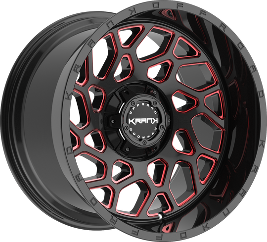 K80221263539N44BMR - Krank Offroad Ambush 22X12 6X139.7 / 6X135 -44mm Gloss Black Red Milled - Krank Offroad Wheels Canada
