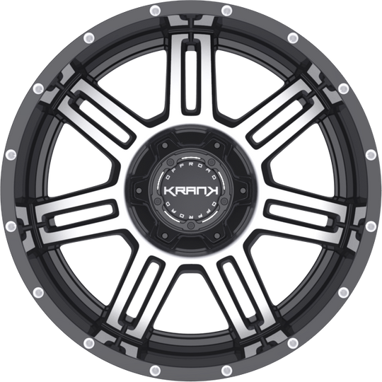 K4020963539N12GBM - Krank Offroad Force 20X9 6X135 / 6X139.7 -12mm Gloss Black With Machined Face - Krank Offroad Wheels Canada