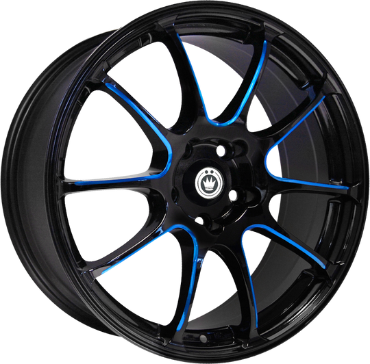 IL8851445F - Konig Illusion 18X8 5X114.3 ET 45MM Gloss Black With Blue Spoke Accents - Konig Wheels Canada