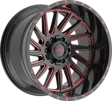 Load image into Gallery viewer, K2020963539P10BMR - Krank Offroad Coil 20X9 6X139.7 / 6X135 10mm Gloss Black Red Milled - Krank Offroad Wheels Canada