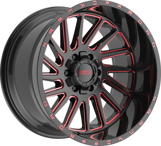 K2020963539P10BMR - Krank Offroad Coil 20X9 6X139.7 / 6X135 10mm Gloss Black Red Milled - Krank Offroad Wheels Canada