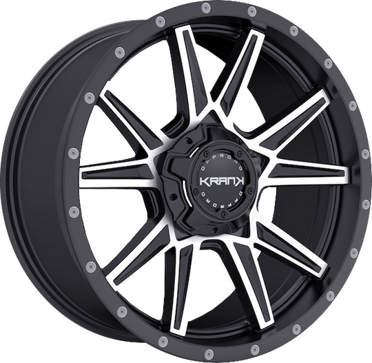 K7020952739P18GBM - Krank Offroad Cylinder 20X9 5X127 ET 18MM Gloss Black With Machined Face - Krank Offroad Wheels Canada
