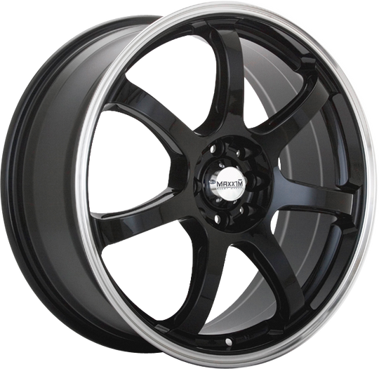 KN56T04385 - Maxxim Knight 15X6.5 5X114.3 / 5X100 38mm Gloss Black With Machined Lip - Maxxim Wheels Canada