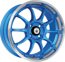 Load image into Gallery viewer, LI57100383 - Konig Lightning 15X7 4X100 ET 38MM Blue With Machined Lip - Konig Wheels Canada
