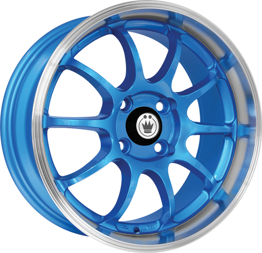 LI57100383 - Konig Lightning 15X7 4X100 ET 38MM Blue With Machined Lip - Konig Wheels Canada