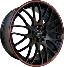 Load image into Gallery viewer, MZ56D04385 - Maxxim Maze 15X6.5 4X114.3 / 4X100 38mm Gloss Black With Red Stripe - Maxxim Wheels Canada