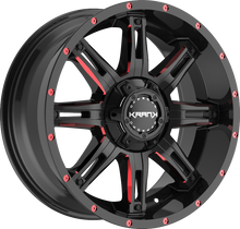 Load image into Gallery viewer, K5018963539P8BMR - Krank Offroad Shaft 18X9 6X135 / 6X139.7 8mm Gloss Black Red Milled - Krank Offroad Wheels Canada