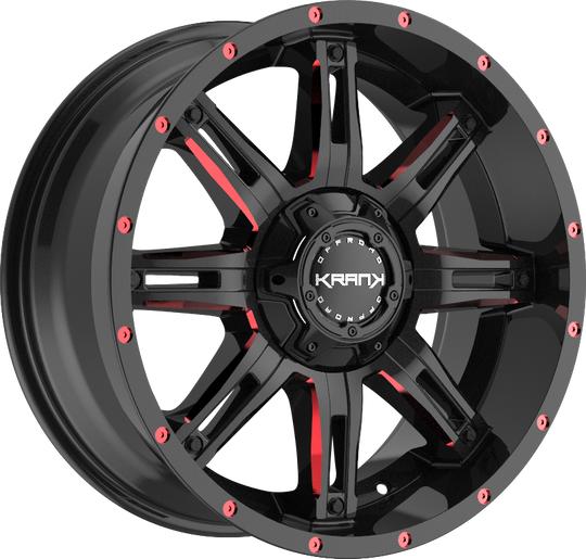 K5018963539P8BMR - Krank Offroad Shaft 18X9 6X135 / 6X139.7 8mm Gloss Black Red Milled - Krank Offroad Wheels Canada