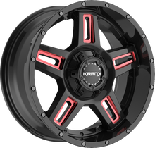 Charger l'image dans la galerie, K1221052739N24BMR - Krank Offroad Hammer 20X10 5X127 ET -24MM Gloss Black Red Milled - Krank Offroad Wheels Canada