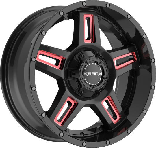 K1221052739N24BMR - Krank Offroad Hammer 20X10 5X127 ET -24MM Gloss Black Red Milled - Krank Offroad Wheels Canada