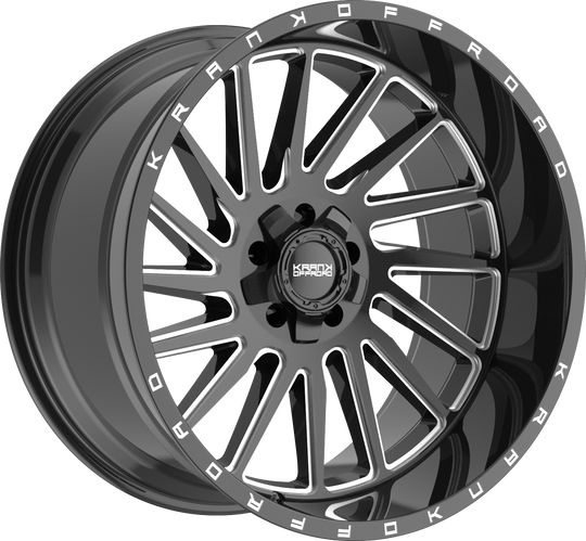 K20221252739N44GBML - Krank Offroad Coil 22X12 5X127 ET -44MM Gloss Black Milled - Krank Offroad Wheels Canada
