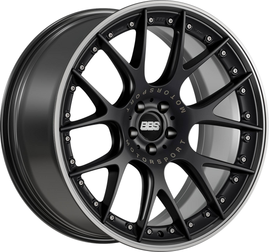 CH607BPPO-MTSP - BBS CHRII 21X10.5 5X130 ET 47MM Black With Platinum Rim, Stainless Steel Rim Protector and Motorsport Etching - BBS Wheels Canada