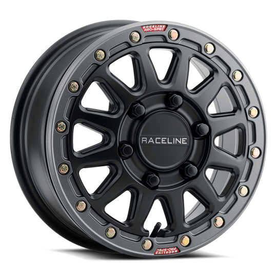 A14BG-51037+10 - Raceline A14BG Alpha 15X10 4X137 10mm Black with Gunmetal Ring - Raceline Wheels Canada