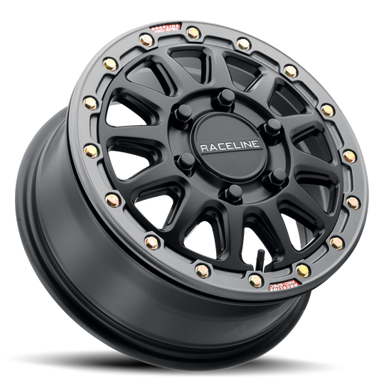 A14BG-77056+25 - Raceline A14BG Alpha 17X7 4X156 25mm Black with Gunmetal Ring - Raceline Wheels Canada