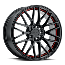 Load image into Gallery viewer, 1775VDR384D04B72 - Ruff Overdrive 17X7.5 4X114.3 / 4X100 38mm Gloss Black W/ Red Inner Lip - Ruff Wheels Canada