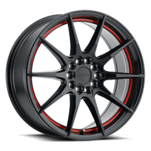 Charger l'image dans la galerie, 1880SPD385D84F72 - Ruff Speedster 18X8 5X108 / 5X114.3 38mm Gloss Black W/ Red Stripe - Ruff Wheels Canada