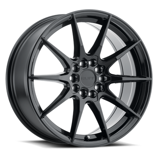 1880SPD385D84B72 - Ruff Speedster 18X8 5X114.3 / 5X108 38mm Gloss Black - Ruff Wheels Canada