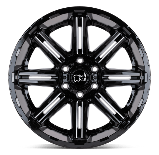 2012RPG-48170B25 - Black Rhino Rampage 20X12 8X170 -44 mm Gloss Black W/ Mirror Cut Face & Translucent Clear - Black Rhino Wheels Canada