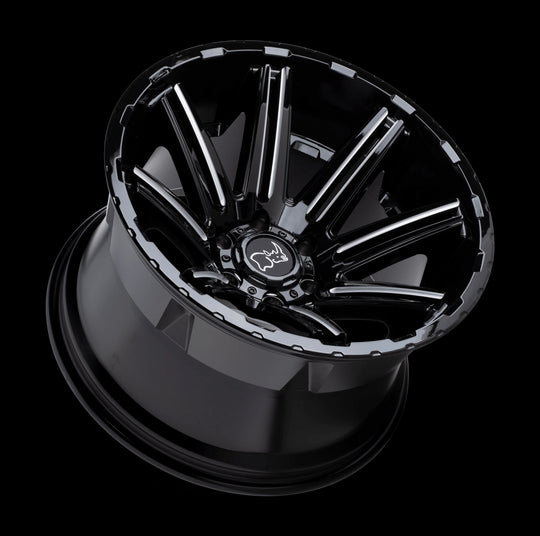 2012RPG-45127B71 - Black Rhino Rampage 20X12 5X127 -44 mm Gloss Black W/ Mirror Cut Face & Translucent Clear - Black Rhino Wheels Canada