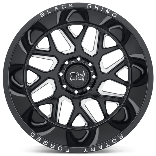 2214RPR-68170B25 - Black Rhino Reaper 22X14 8X170 -76 mm Gloss Black & Milled - Black Rhino Wheels Canada