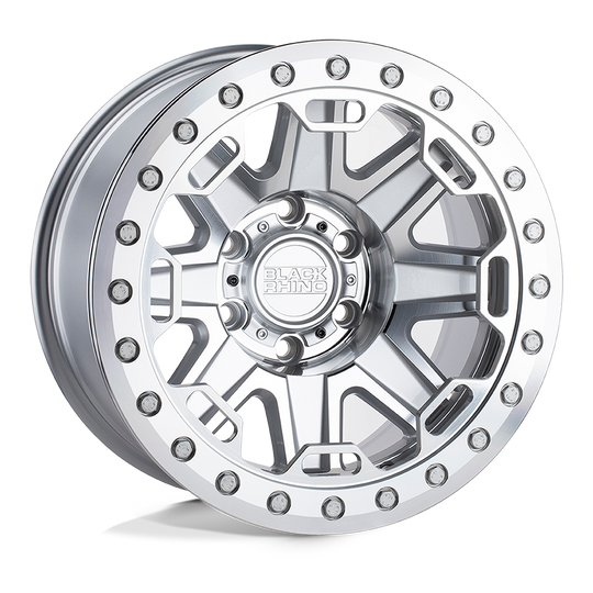 1785RFT-88165S25 - Black Rhino Rift Beadlock 17X8.5 8X165.1 -38 mm Silver W/ Mirror Face & Machined Ring - Black Rhino Wheels Canada