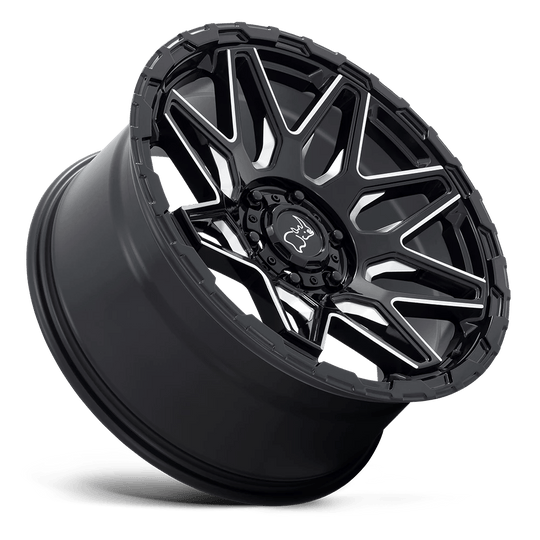 2012SKW-46135B87 - Black Rhino Shockwave 20X12 6X135 -44 mm Gloss Black With Milled Spokes - Black Rhino Wheels Canada