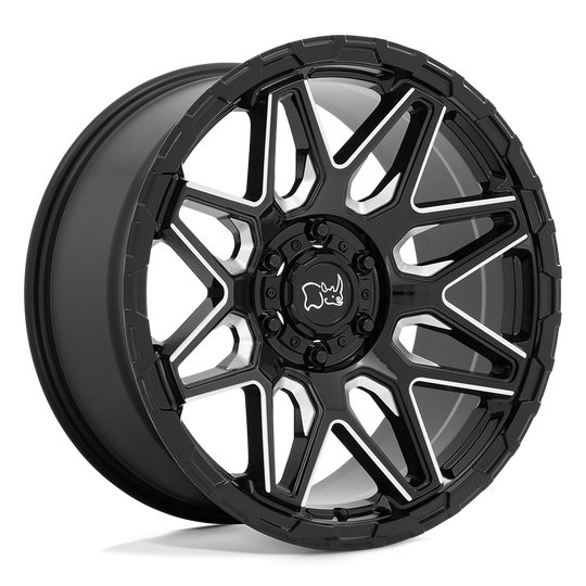 2095SKW126140B12 - Black Rhino Shockwave 20X9.5 6X139.7  12mm Gloss Black With Milled Spokes - Black Rhino Wheels Canada