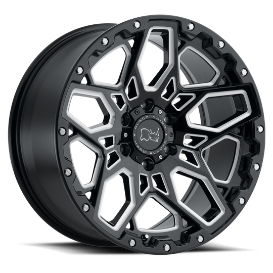 1895SHR125150B10 - Black Rhino Shrapnel 18X9.5 5X150  12mm Gloss Black W/ Milled Spokes - Black Rhino Wheels Canada
