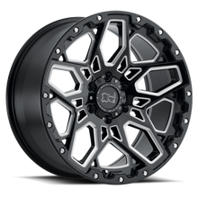 Load image into Gallery viewer, 1895SHR005140B78 - Black Rhino Shrapnel 18X9.5 5X139.7  0mm Gloss Black W/ Milled Spokes - Black Rhino Wheels Canada