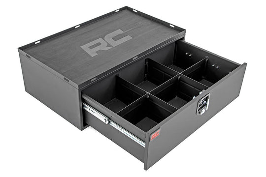 99030 Storage Box - Metal - Slide Out Lockable Drawer - Jeep Wrangler JL (18-23) Rough Country Canada