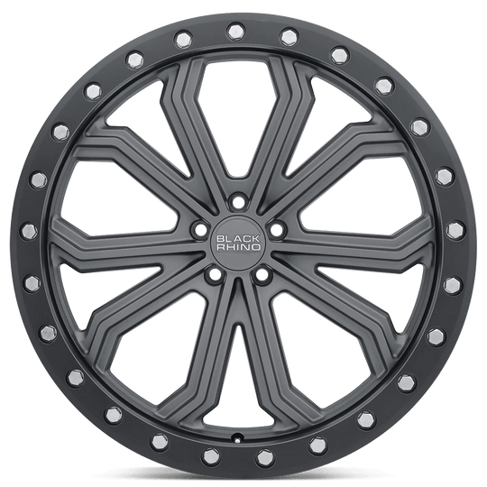 2010TBC355130G84 - Black Rhino Trabuco 20X10 5X130  35mm Matte Gunmetal W/ Black Ring & Silver Bolts - Black Rhino Wheels Canada