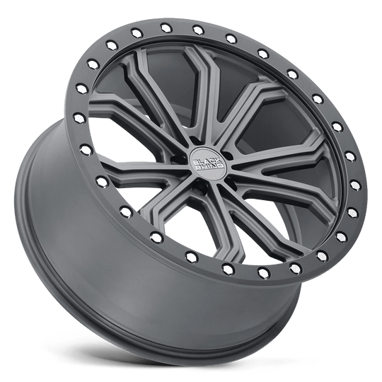 1780TBC255120G76 - Black Rhino Trabuco 17X8 5X120  25mm Matte Gunmetal W/ Black Ring & Silver Bolts - Black Rhino Wheels Canada